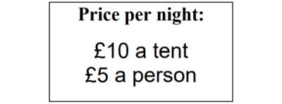 Price per night: £10 a tent, £5 a person