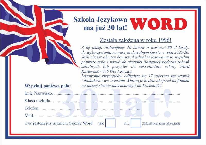 30 bonów na 30-te urodziny Szkoły Word!