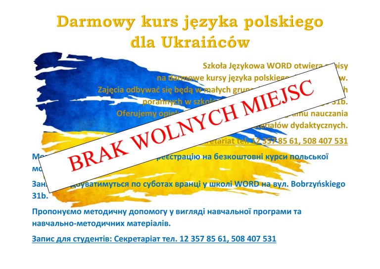 Darmowy kurs języka polskiego dla Ukraińców - brak miejsc